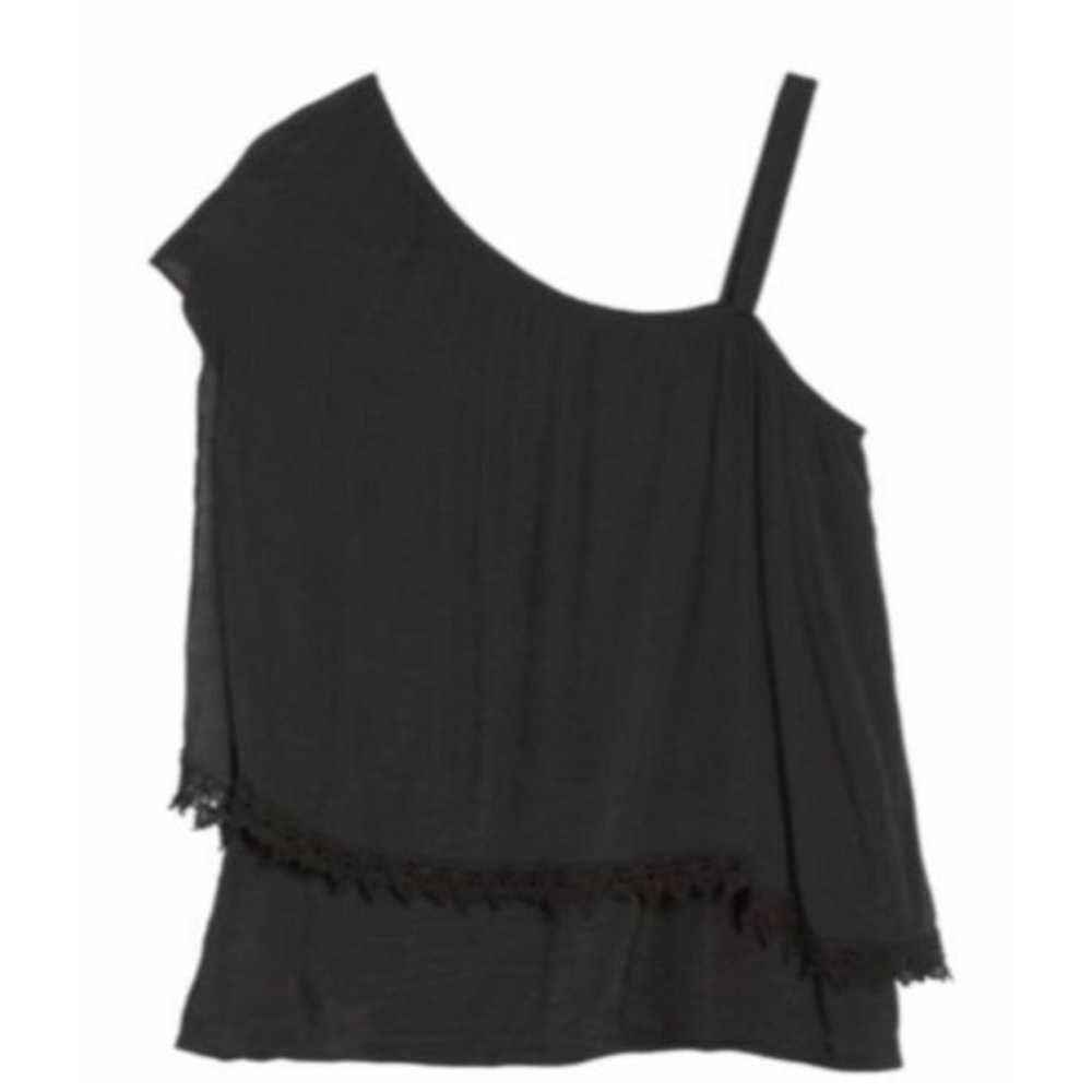 Bobeau Plus Women's size 2X One Shoulder Overlay Sleeveless Top Black